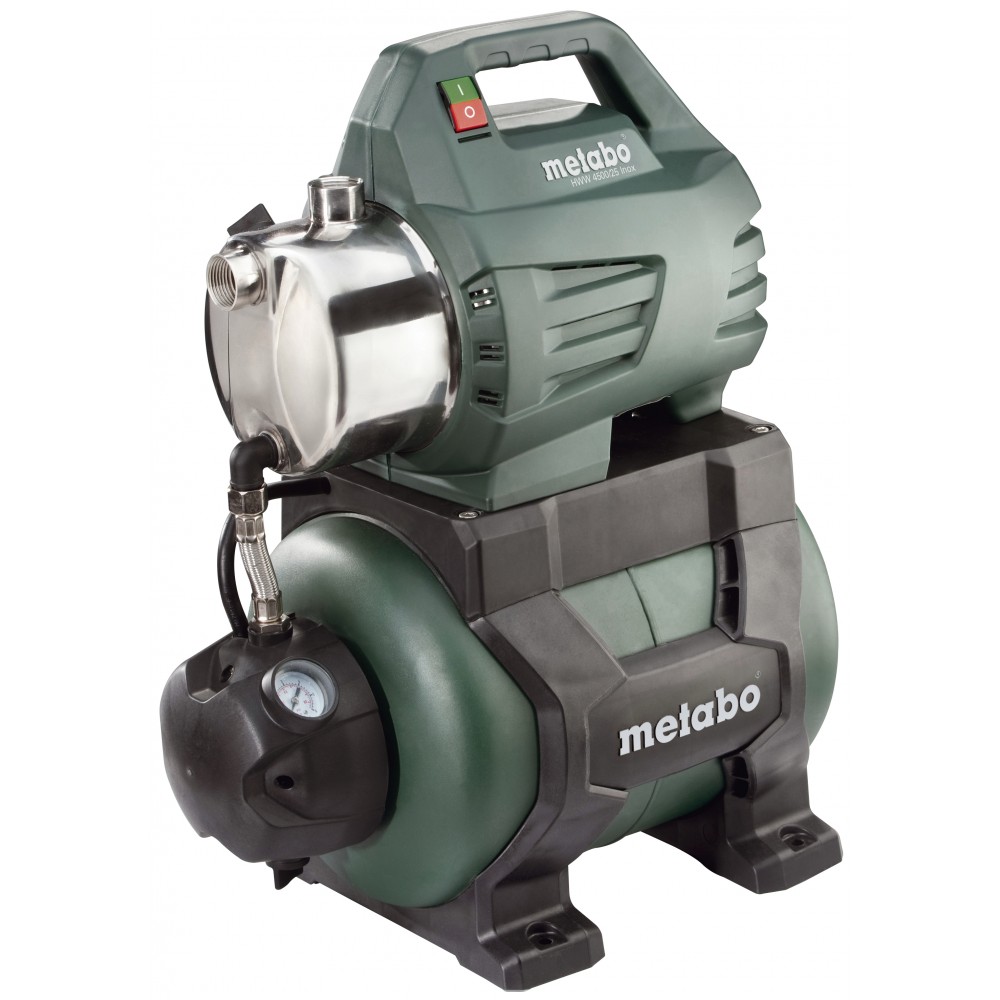 Enfaset hydroforpumpe METABO HWW 4500/25 INOX – 1300 W, flow 4500 l/t, løftehøjde 48 m, tankkapacitet 24 L | Hydrofor | Vandpumpe |