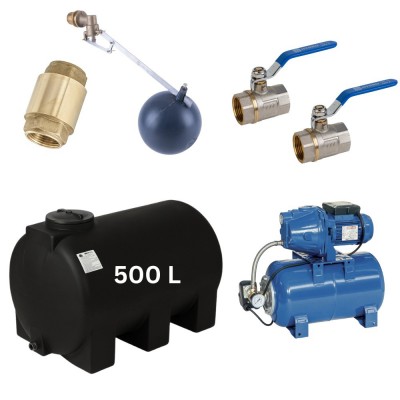 Sæt „Drikkevand 500L“ #2 med Mavil vandtank (sort, vandret) og Speroni hydroforpumpe - 