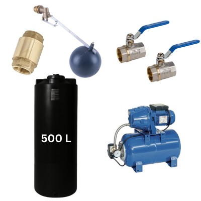 Sæt „Drikkevand 750L“ med Mavil vandtank (sort, cylindrisk) og Speroni hydroforpumpe - 