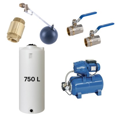 Sæt „Drikkevand 750L“ med Mavil vandtank (hvid, cylindrisk) og Speroni hydroforpumpe - 